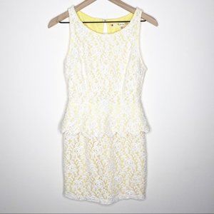 Chelsea & Violet Yellow Lace Sleeveless Peplum Waist Mini Dress Small